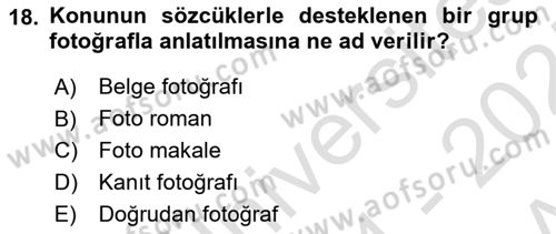 Basın Fotoğrafçılığı Dersi 2024 - 2025 Yılı (Vize) Ara Sınav Soruları 18. Soru