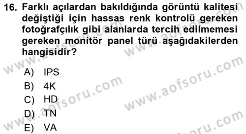  Sayısal Görüntüleme Teknolojileri Dersi Ara Sınavı Deneme Sınav Soruları 16. Soru