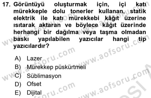 Sayısal Görüntüleme Teknolojileri Dersi Ara Sınavı Deneme Sınav Soruları 17. Soru