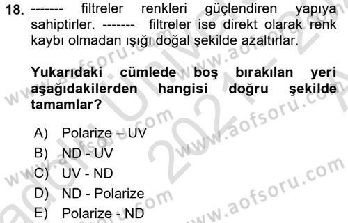  Sayısal Görüntüleme Teknolojileri Dersi Ara Sınavı Deneme Sınav Soruları 18. Soru