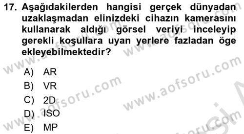  Sayısal Görüntüleme Teknolojileri Dersi 2021 - 2022 Yılı (Final) Dönem Sonu Sınav Soruları 17. Soru