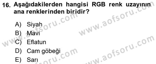  Sayısal Görüntüleme Teknolojileri Dersi 2021 - 2022 Yılı Yaz Okulu Sınavı 16. Soru