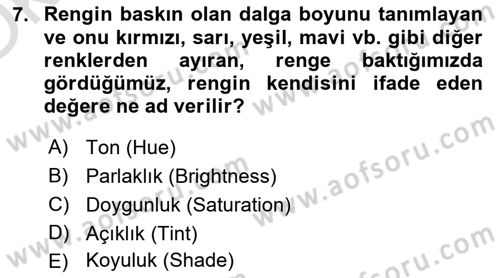  Sayısal Görüntüleme Teknolojileri Dersi 2021 - 2022 Yılı Yaz Okulu Sınavı 7. Soru