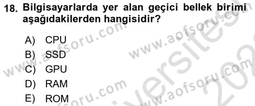  Sayısal Görüntüleme Teknolojileri Dersi Ara Sınavı Deneme Sınav Soruları 18. Soru