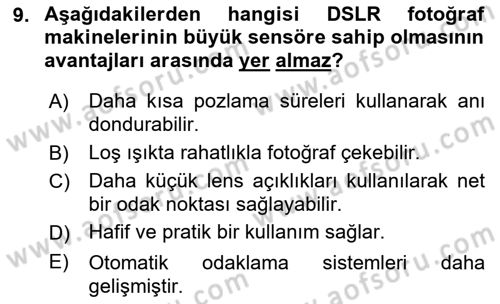  Sayısal Görüntüleme Teknolojileri Dersi Ara Sınavı Deneme Sınav Soruları 9. Soru