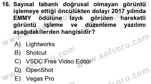  Sayısal Görüntüleme Teknolojileri Dersi 2022 - 2023 Yılı (Final) Dönem Sonu Sınav Soruları 16. Soru