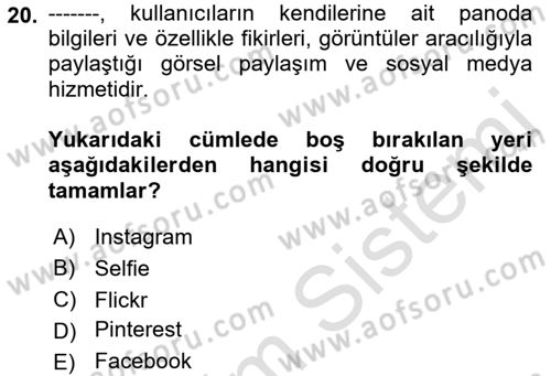  Sayısal Görüntüleme Teknolojileri Dersi 2022 - 2023 Yılı (Final) Dönem Sonu Sınav Soruları 20. Soru