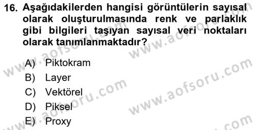  Sayısal Görüntüleme Teknolojileri Dersi 2022 - 2023 Yılı Yaz Okulu Sınav Soruları 16. Soru