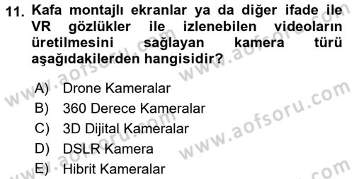  Sayısal Görüntüleme Teknolojileri Dersi Ara Sınavı Deneme Sınav Soruları 11. Soru