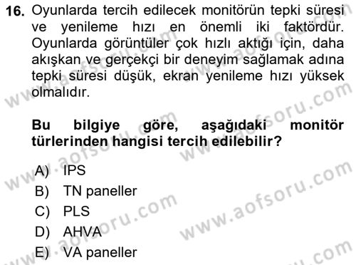  Sayısal Görüntüleme Teknolojileri Dersi Ara Sınavı Deneme Sınav Soruları 16. Soru