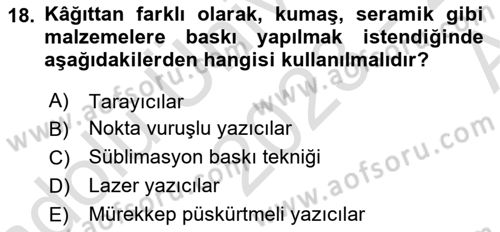  Sayısal Görüntüleme Teknolojileri Dersi Ara Sınavı Deneme Sınav Soruları 18. Soru