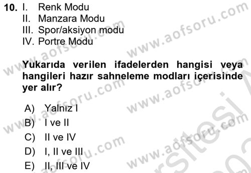  Sayısal Görüntüleme Teknolojileri Dersi 2023 - 2024 Yılı Yaz Okulu Sınav Soruları 10. Soru