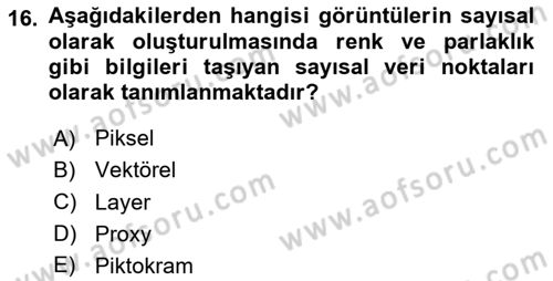  Sayısal Görüntüleme Teknolojileri Dersi 2023 - 2024 Yılı Yaz Okulu Sınav Soruları 16. Soru