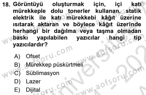  Sayısal Görüntüleme Teknolojileri Dersi 2024 - 2025 Yılı (Vize) Ara Sınav Soruları 18. Soru