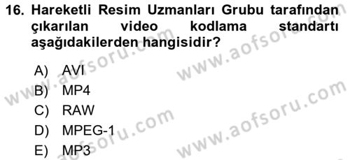  Sayısal Görüntüleme Teknolojileri Dersi 2024 - 2025 Yılı Yaz Okulu Sınav Soruları 16. Soru