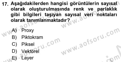  Sayısal Görüntüleme Teknolojileri Dersi 2024 - 2025 Yılı Yaz Okulu Sınav Soruları 17. Soru