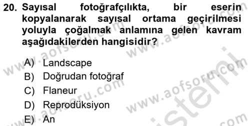  Sayısal Görüntüleme Teknolojileri Dersi 2024 - 2025 Yılı Yaz Okulu Sınav Soruları 20. Soru