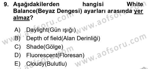  Sayısal Görüntüleme Teknolojileri Dersi 2024 - 2025 Yılı Yaz Okulu Sınav Soruları 9. Soru