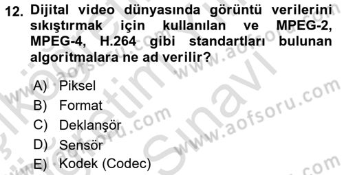  Sayısal Görüntüleme Teknolojileri Dersi 2025 - 2026 Yılı (Vize) Ara Sınav Soruları 12. Soru