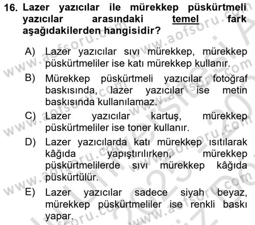  Sayısal Görüntüleme Teknolojileri Dersi 2025 - 2026 Yılı (Vize) Ara Sınav Soruları 16. Soru