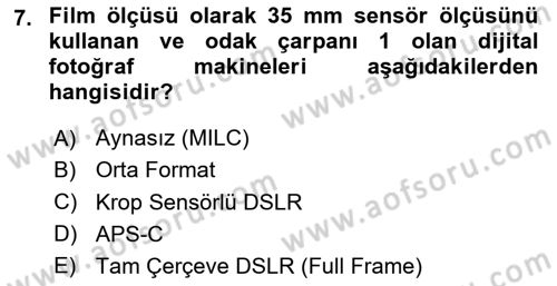  Sayısal Görüntüleme Teknolojileri Dersi 2025 - 2026 Yılı (Vize) Ara Sınav Soruları 7. Soru