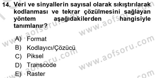  Sayısal Görüntüleme Teknolojileri Dersi 2025 - 2026 Yılı (Final) Dönem Sonu Sınav Soruları 14. Soru