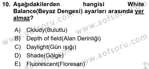  Sayısal Görüntüleme Teknolojileri Dersi 2025 - 2026 Yılı Yaz Okulu Sınav Soruları 10. Soru