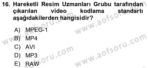  Sayısal Görüntüleme Teknolojileri Dersi 2025 - 2026 Yılı Yaz Okulu Sınav Soruları 16. Soru