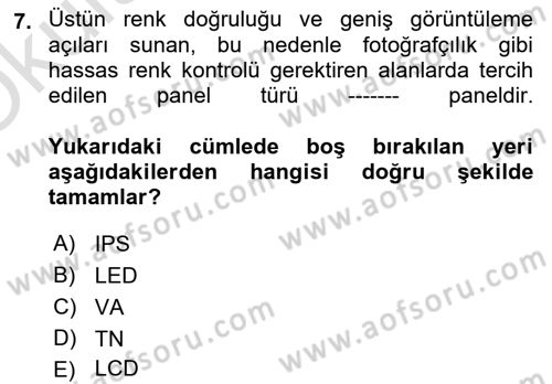  Sayısal Görüntüleme Teknolojileri Dersi 2025 - 2026 Yılı Yaz Okulu Sınav Soruları 7. Soru