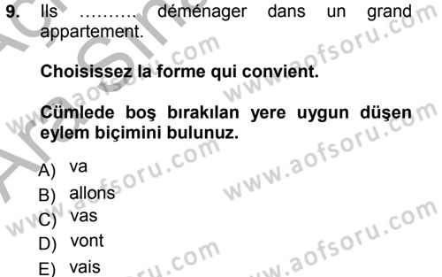 Fransızca 1 Dersi Ara Sınavı Deneme Sınav Soruları 9. Soru