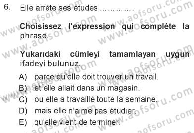 Fransızca 1 Dersi 2012 - 2013 Yılı Tek Ders Sınav Soruları 6. Soru