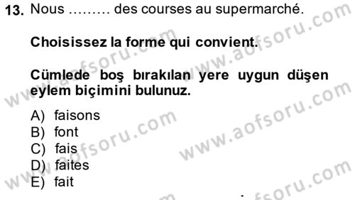 Fransızca 1 Dersi Ara Sınavı Deneme Sınav Soruları 13. Soru
