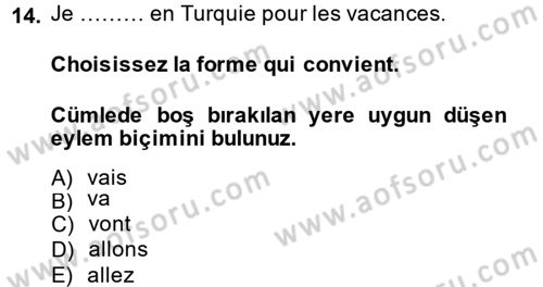 Fransızca 1 Dersi Ara Sınavı Deneme Sınav Soruları 14. Soru