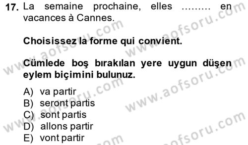 Fransızca 1 Dersi Ara Sınavı Deneme Sınav Soruları 17. Soru
