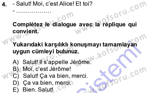 Fransızca 1 Dersi Ara Sınavı Deneme Sınav Soruları 4. Soru