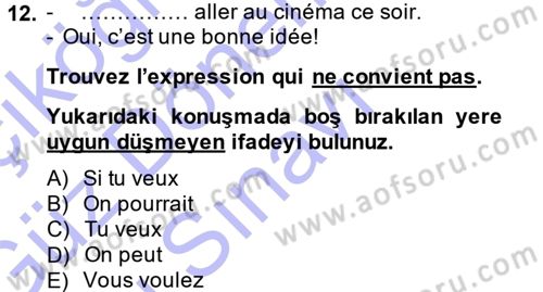 Fransızca 1 Dersi 2013 - 2014 Yılı (Final) Dönem Sonu Sınav Soruları 12. Soru