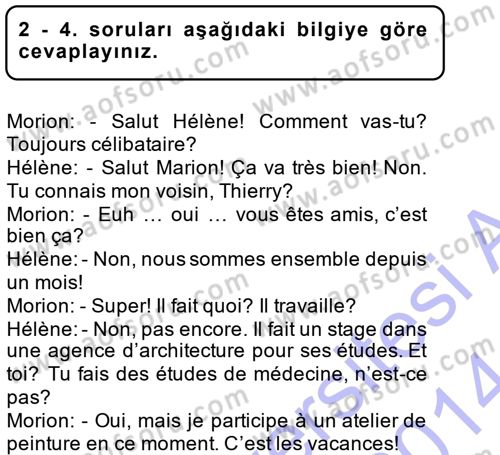 Fransızca 1 Dersi 2013 - 2014 Yılı (Final) Dönem Sonu Sınav Soruları 2. Soru