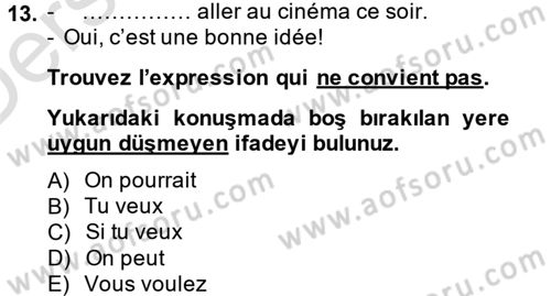Fransızca 1 Dersi 2013 - 2014 Yılı Tek Ders Sınav Soruları 13. Soru
