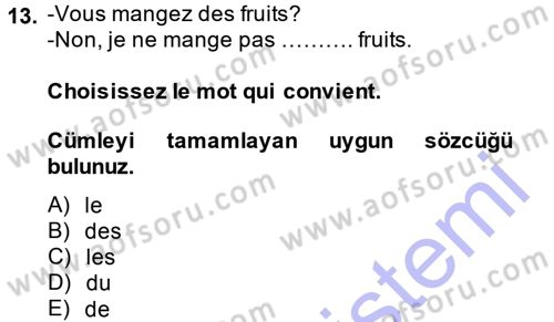 Fransızca 1 Dersi 2014 - 2015 Yılı (Vize) Ara Sınav Soruları 13. Soru
