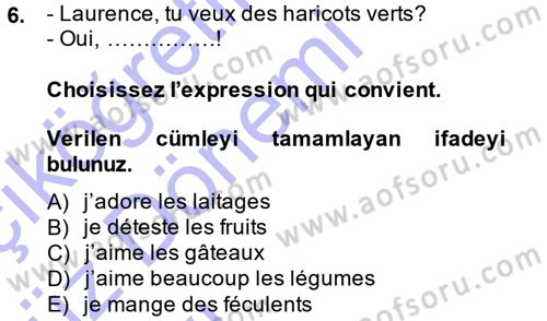 Fransızca 1 Dersi 2014 - 2015 Yılı (Vize) Ara Sınavı 6. Soru