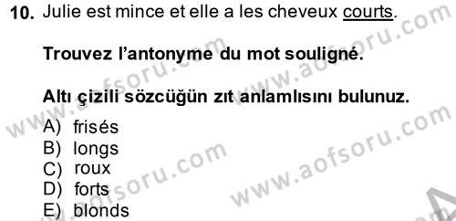 Fransızca 1 Dersi 2014 - 2015 Yılı (Final) Dönem Sonu Sınav Soruları 10. Soru