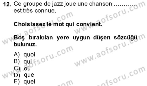 Fransızca 1 Dersi 2014 - 2015 Yılı (Final) Dönem Sonu Sınavı 12. Soru