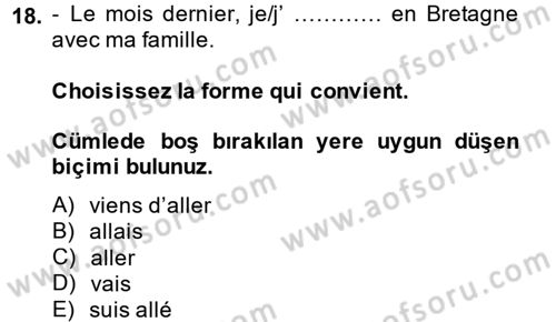 Fransızca 1 Dersi 2014 - 2015 Yılı (Final) Dönem Sonu Sınav Soruları 18. Soru
