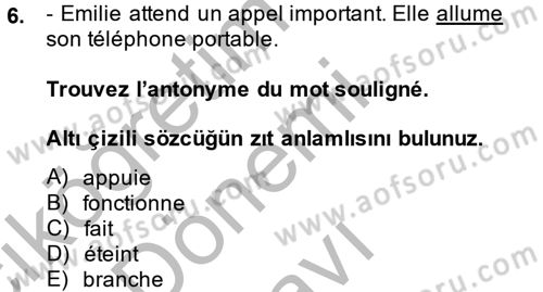 Fransızca 1 Dersi 2014 - 2015 Yılı (Final) Dönem Sonu Sınav Soruları 6. Soru