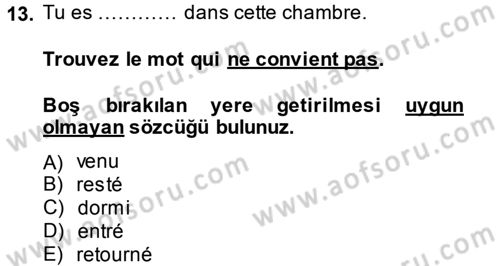 Fransızca 1 Dersi 2014 - 2015 Yılı Tek Ders Sınav Soruları 13. Soru