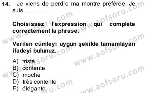 Fransızca 1 Dersi 2014 - 2015 Yılı Tek Ders Sınav Soruları 14. Soru