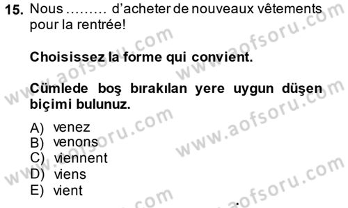 Fransızca 1 Dersi 2014 - 2015 Yılı Tek Ders Sınav Soruları 15. Soru