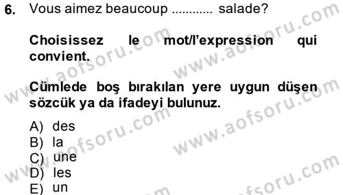 Fransızca 1 Dersi 2014 - 2015 Yılı Tek Ders Sınav Soruları 6. Soru