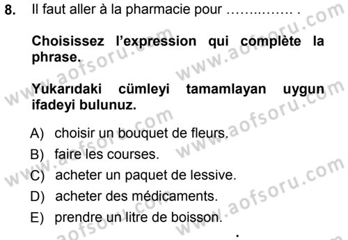 Fransızca 1 Dersi 2014 - 2015 Yılı Tek Ders Sınav Soruları 8. Soru