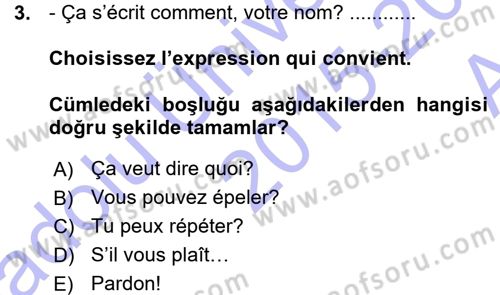 Fransızca 1 Dersi Ara Sınavı Deneme Sınav Soruları 3. Soru